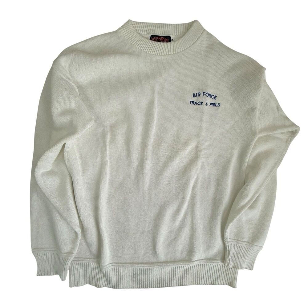 Vintage Nutmeg Mills USA Air Force Track & Field White Sweater M Long Sleeve